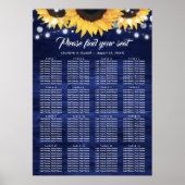 Navy Blue Sunflower Wedding Table Plan 16 Poster (Voorkant)