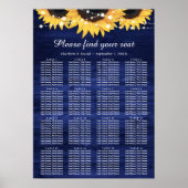 Navy Blue Sunflower Wedding Table Plan 16 Poster (Voorkant)