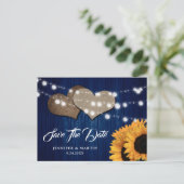 Navy Blue Sunflower Wood String Lights Wedding Briefkaart (Staand voorkant)