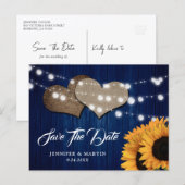 Navy Blue Sunflower Wood String Lights Wedding Briefkaart (Voorkant / Achterkant)