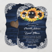 Navy Blue Sunflower Wood String Lights Wedding Kaart (Voorkant / Achterkant)