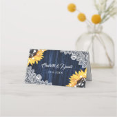 Navy Blue Sunflower Wood String Lights Wedding Plaatskaartje (Achterkant)