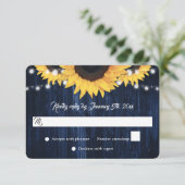 Navy Blue Sunflower Wood String Lights Wedding RSVP Kaartje (Staand voorkant)