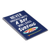 Navy Blue Surfer Gifts For Kids Boys Surfing Surf Notitieboek (Rechterzijde)