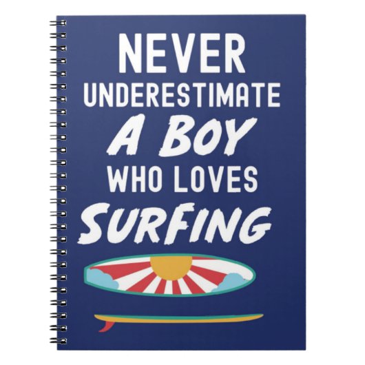 Navy Blue Surfer Gifts For Kids Boys Surfing Surf Notitieboek (Voorkant)