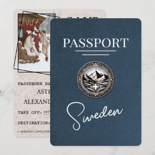 Navy Blue Sweden Passport Bewaar de datum Save The Date