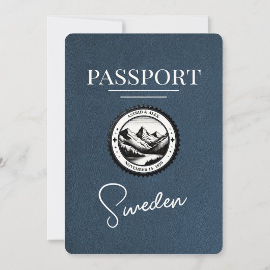 Navy Blue Sweden Passport Uitnodiging voor een bru (Achterkant)