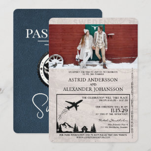Navy Blue Sweden Passport Uitnodiging voor een bru