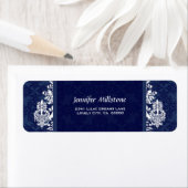 NAVY BLUE Swirl Damask trouwadreslabel Etiket (Insitu)