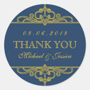 Navy Blue  Swirl Ornament Wedding Stickers