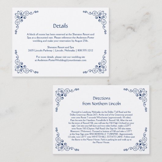 Navy Blue  Swirls Detail Behuizing Kaarten | (Voorkant / Achterkant)