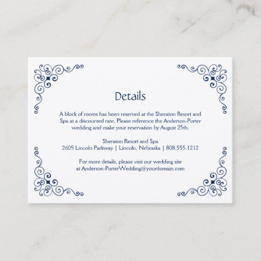 Navy Blue  Swirls Detail Behuizing Kaarten | (Voorkant)