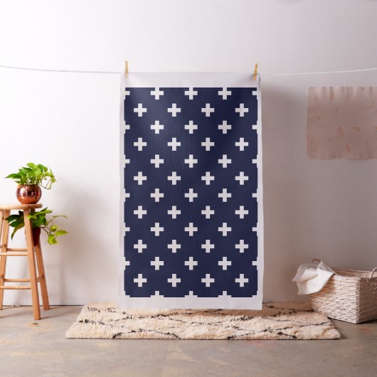 Navy Blue Swiss Cross Modern Pattern Stof (Voorbeeld)