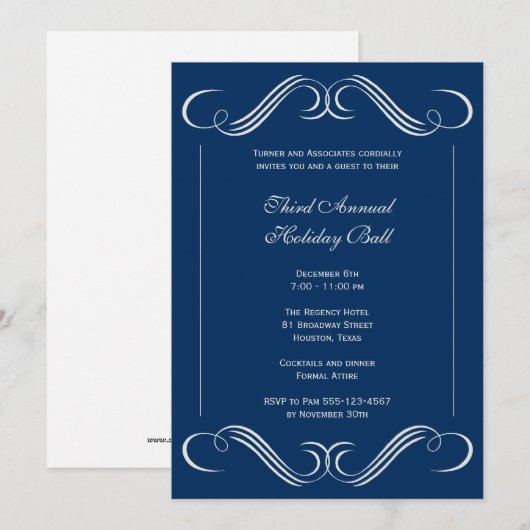 Navy blue symfonie bloeit in organisatie event par kaart (Voorkant / Achterkant)