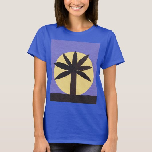 Navy Blue T-Shirt met Palm & Moon Design (Voorkant)