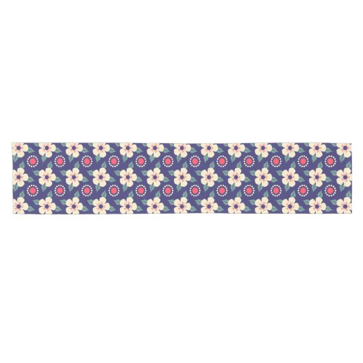 Navy Blue Table Runner met Cream Flowers Korte Tafelloper (Horizontaal)