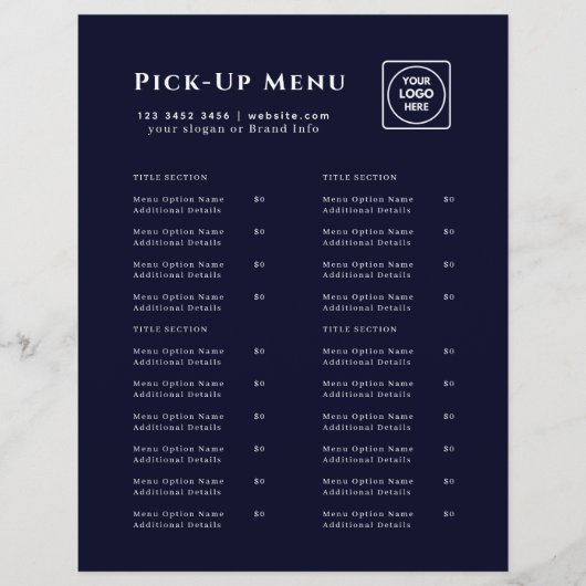 Navy Blue Takeout Logo | restaurant op maat Flyer (Voorkant)