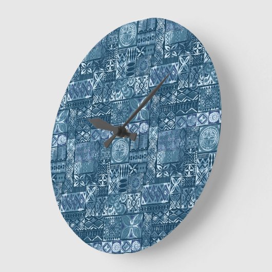 Navy Blue Tapa: Tribal Fabric Abstract Grote Klok (Hoek)