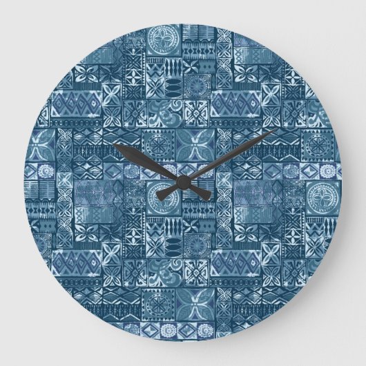 Navy Blue Tapa: Tribal Fabric Abstract Grote Klok (Voorkant)