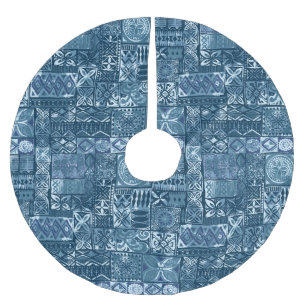 Navy Blue Tapa: Tribal Fabric Abstract Kerstboom Rok