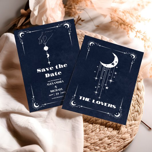 Navy Blue Tarot De Geliefden Trouwdag Save The Date