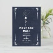 Navy Blue Tarot De Geliefden Trouwdag Save The Date (Staand voorkant)