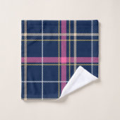 Navy Blue Tartan geplakt met roze witte beige Bad Handdoek (Wasdoekje)