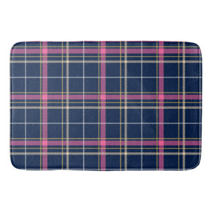 Navy Blue Tartan geplakt met roze witte beige Badmat