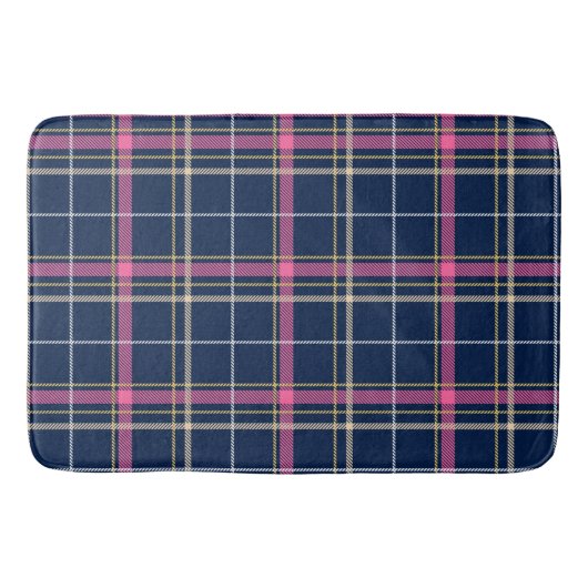 Navy Blue Tartan geplakt met roze witte beige Badmat (Voorkant)