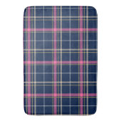 Navy Blue Tartan geplakt met roze witte beige Badmat (Voorkant Verticaal)