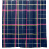 Navy Blue Tartan geplakt met roze witte beige Douchegordijn (Voorkant)