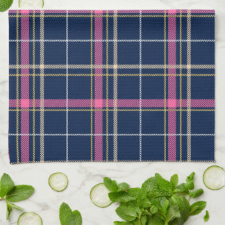 Navy Blue Tartan geplakt met roze witte beige Theedoek