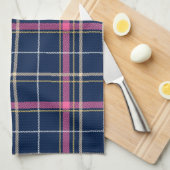 Navy Blue Tartan geplakt met roze witte beige Theedoek (Quarter Fold)