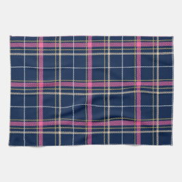 Navy Blue Tartan geplakt met roze witte beige Theedoek