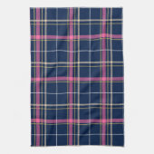 Navy Blue Tartan geplakt met roze witte beige Theedoek (Verticaal)
