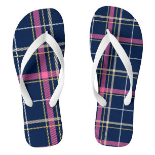 Navy Blue Tartan Plaid Navy Geel Wit Roze Teenslippers