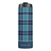 Navy Blue Tartan Plaid Pattern Thermosbeker (Voorkant)
