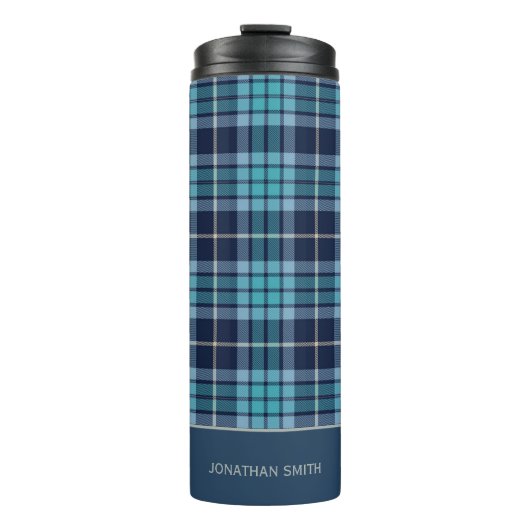Navy Blue Tartan Plaid Pattern Thermosbeker (Voorkant)