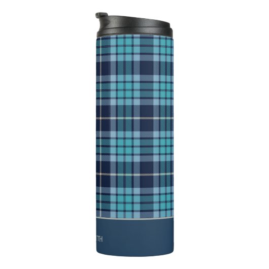 Navy Blue Tartan Plaid Pattern Thermosbeker (Geroteerd rechts)