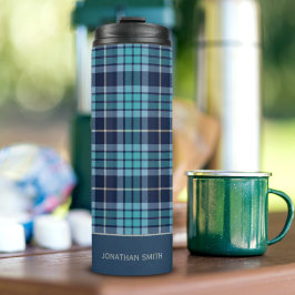 Navy Blue Tartan Plaid Pattern Thermosbeker