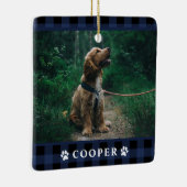Navy Blue Tartan Pset Dog Foto Ornament (Rechts)