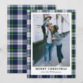 Navy Blue Tartan Pset Photo Merry-kerstkaart Feestdagenkaart (Voorkant / Achterkant)