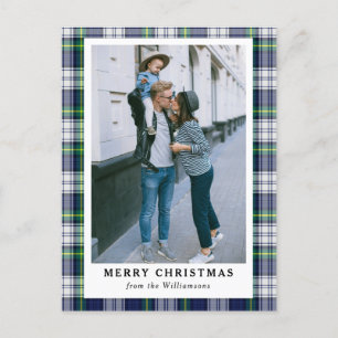 Navy Blue Tartan Pset Photo Merry-kerstkaart Feestdagenkaart