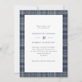Navy Blue Tartan Schotse winterbruiloft Kaart (Voorkant)
