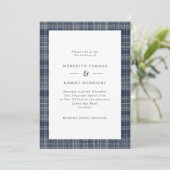 Navy Blue Tartan Schotse winterbruiloft Kaart (Staand voorkant)