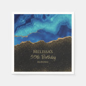 Navy Blue Teal Gold Glitter Abstract Watercolor  Servet (Voorkant)