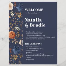 Navy Blue Terracotta Bohemian Wedding Programme