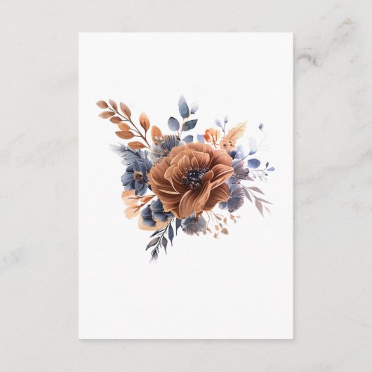 Navy Blue Terracotta Boho Elegante Trouwdetails Informatiekaartje (Achterkant)