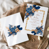 Navy Blue Terracotta Classic Elegant Huwelijk Kaart