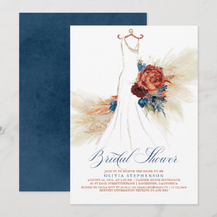 Navy Blue Terracotta Floral Boho Vrijgezellenfeest Kaart